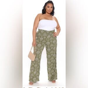 Olive Green Patterned Women's Pants